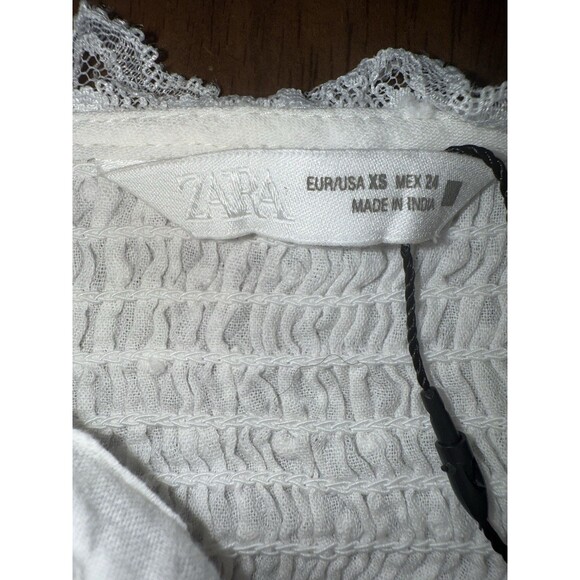 Zara White Lace Smocked Cropped Camisole Top French Country Cottagecore XS NWT - Picture 6 of 12